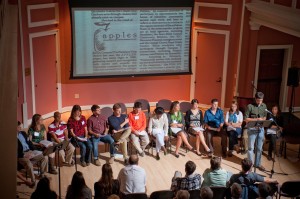 Students during an oral history performance at the Campus Y. 