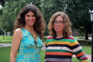 From left, Stephanie Elizondo Griest and Gabrielle "Gaby" Calvocoressi are the latest members of Carolina's creative writing faculty. (photo by Beth Lawrence)
