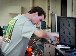 Student Rocco Disanto works on his project in Professor Richard Goldberg's class. (photo by Dan Sears)