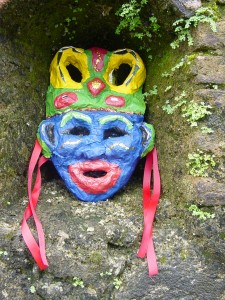 This mask, created by Sarabi Jimenez, is a fusion of the Congo Carnival queen and devil characters. (photo by Renee Craft)