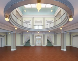 An architectural rendering of the new Hill Hall rotunda. (Image courtesy of Quinn Evans Architects)