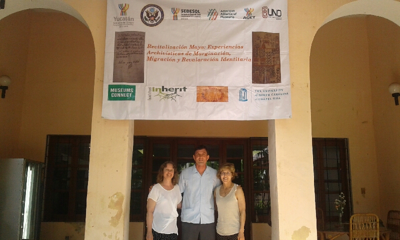 From left, Gabrielle Vail, Bryan Giemza and Patricia McAnany at the State Archives of Yucatan. (photo courtesy of Gabrielle Vail)