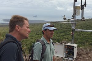 Dean Kevin Guskiewicz with geography professor Diego Riveros-Iregui in the Galápagos.